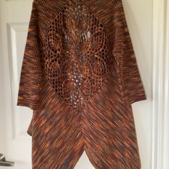 Boho Open Front Cardigan Duster Crochet Back Fall Cozy Sweater Multicolor - Picture 4 of 5